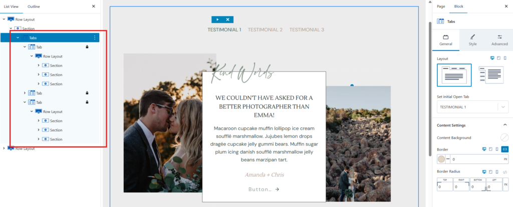 This content block uses the Tabs block.